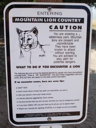Mountain Lion Warning Sign